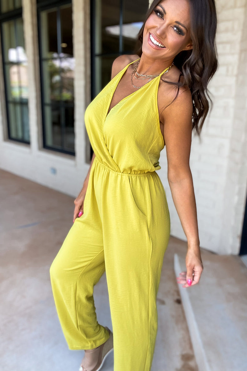 My Only Desire Gold Kiwi V-Neck Jumpsuit