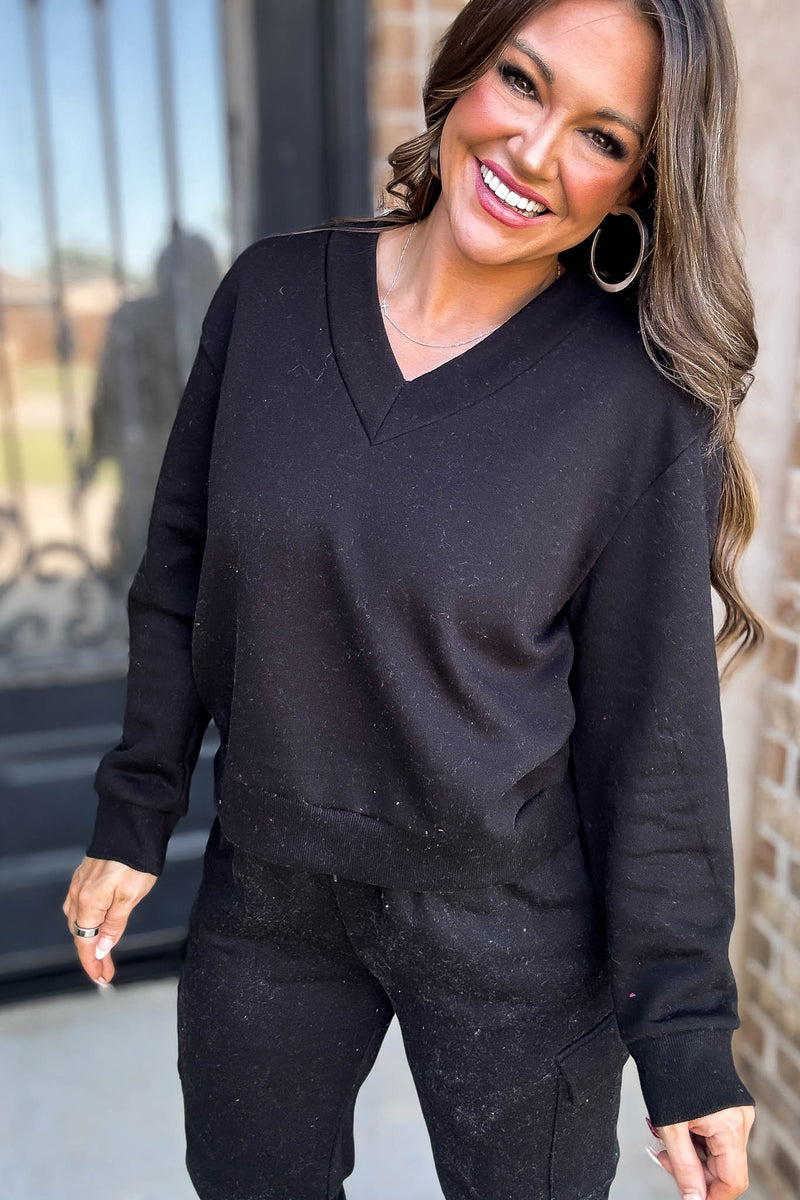 Level Up Black V Neck Sweatshirt