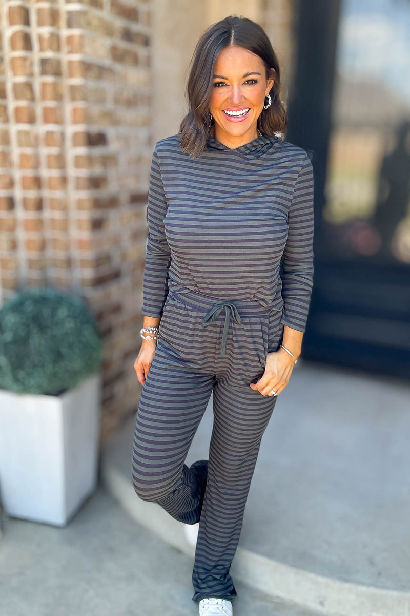 Navy And Hunter Soft Modal Stripe Mist Hoodie