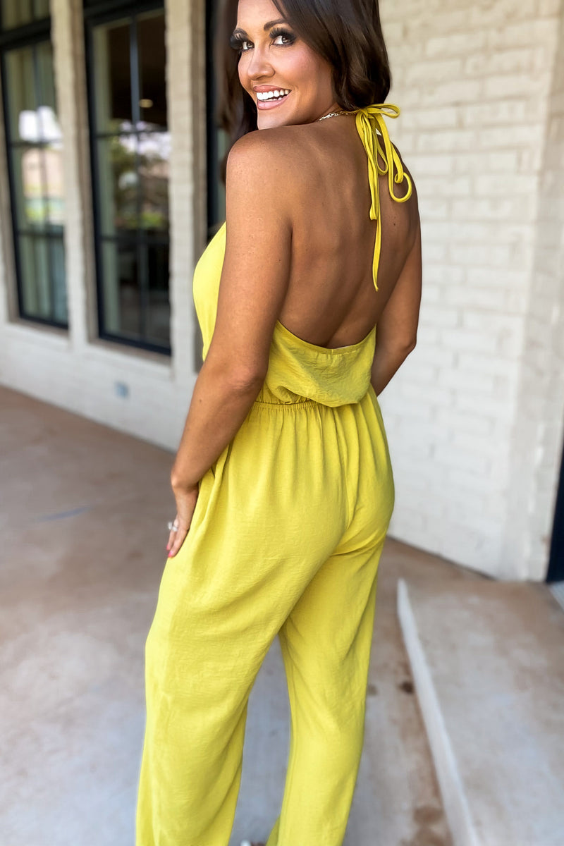 My Only Desire Gold Kiwi V-Neck Jumpsuit