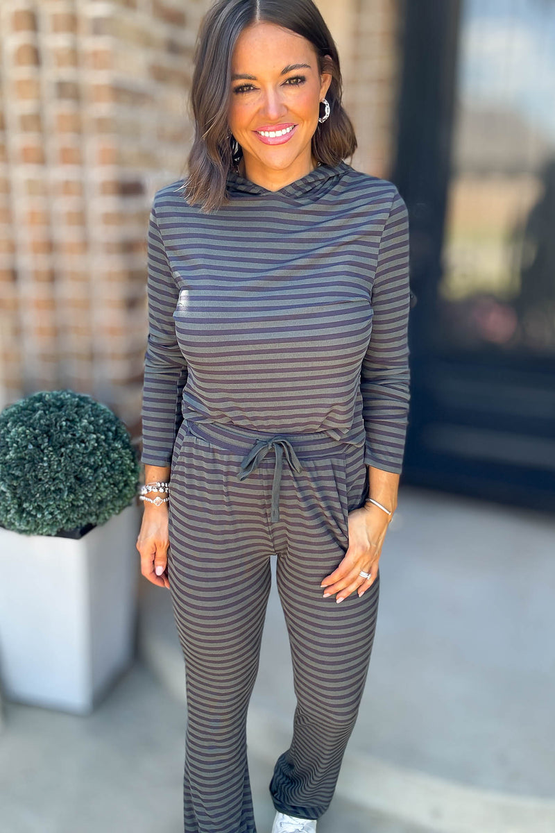 Navy And Hunter Soft Modal Striped Pants With Drawstring