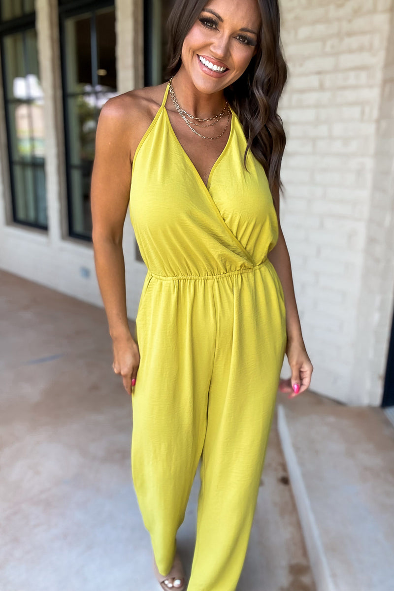 My Only Desire Gold Kiwi V-Neck Jumpsuit