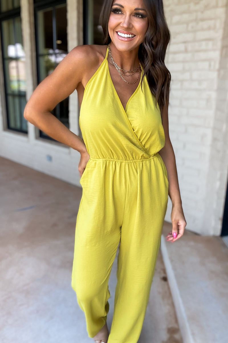 My Only Desire Gold Kiwi V-Neck Jumpsuit