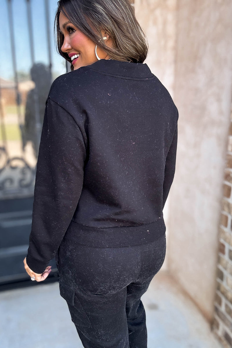 Level Up Black V Neck Sweatshirt