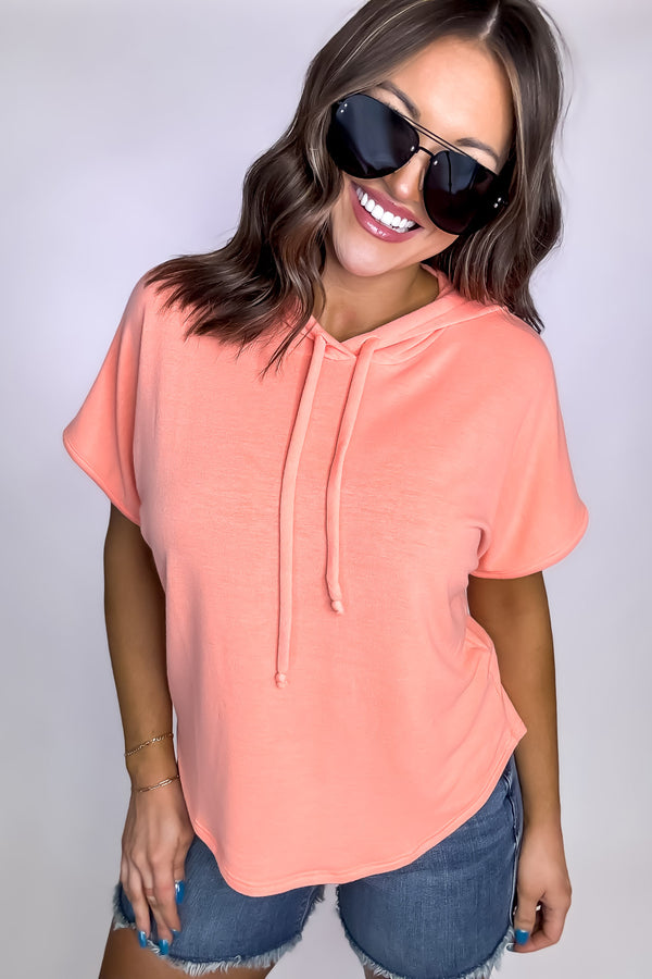 All Good Neon Coral Hoodie Top