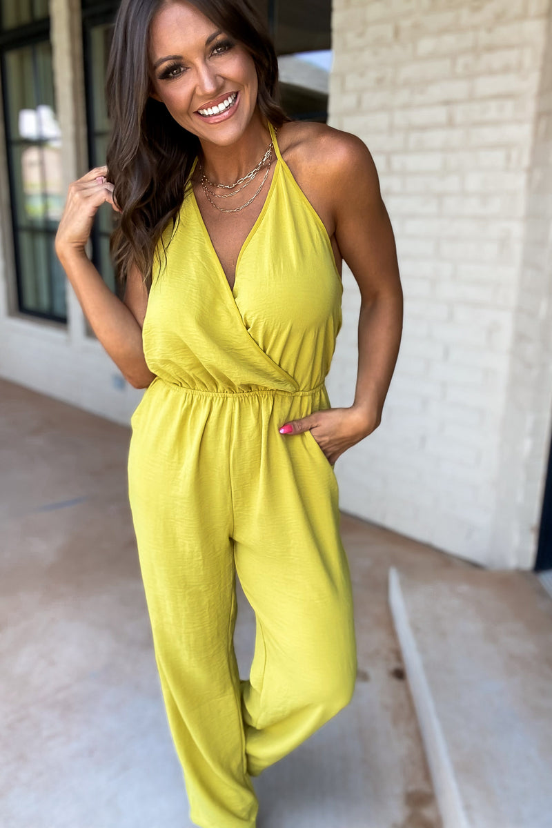 My Only Desire Gold Kiwi V-Neck Jumpsuit
