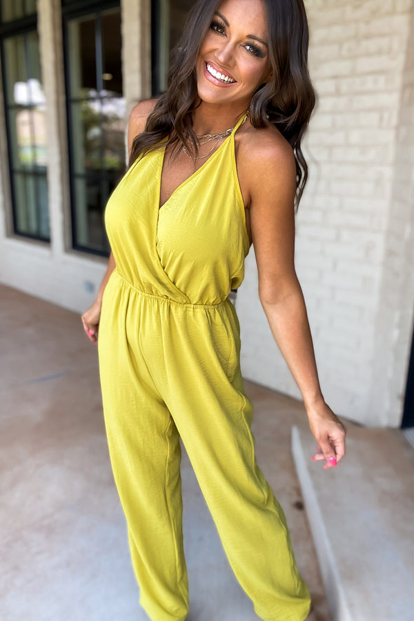 My Only Desire Gold Kiwi V-Neck Jumpsuit