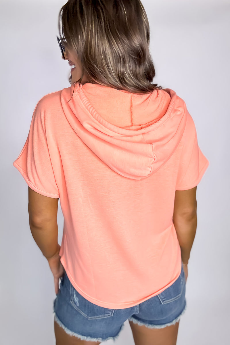 All Good Neon Coral Hoodie Top