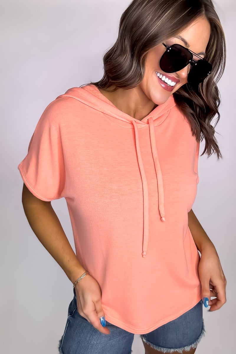 All Good Neon Coral Hoodie Top