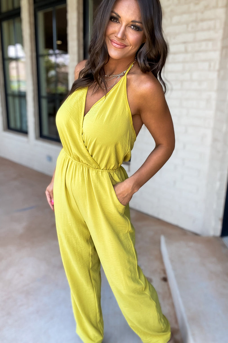 My Only Desire Gold Kiwi V-Neck Jumpsuit