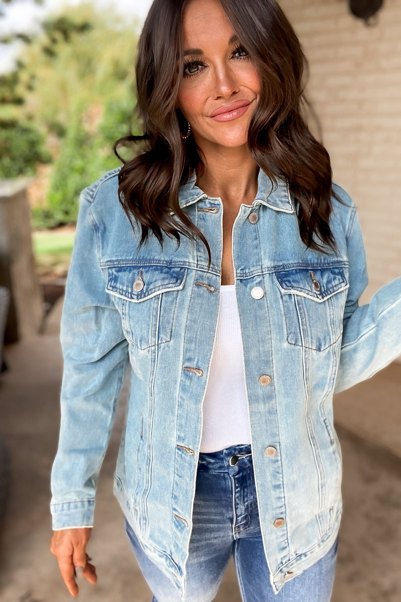 On The Patio Vintage Wash Oversized Denim Jacket