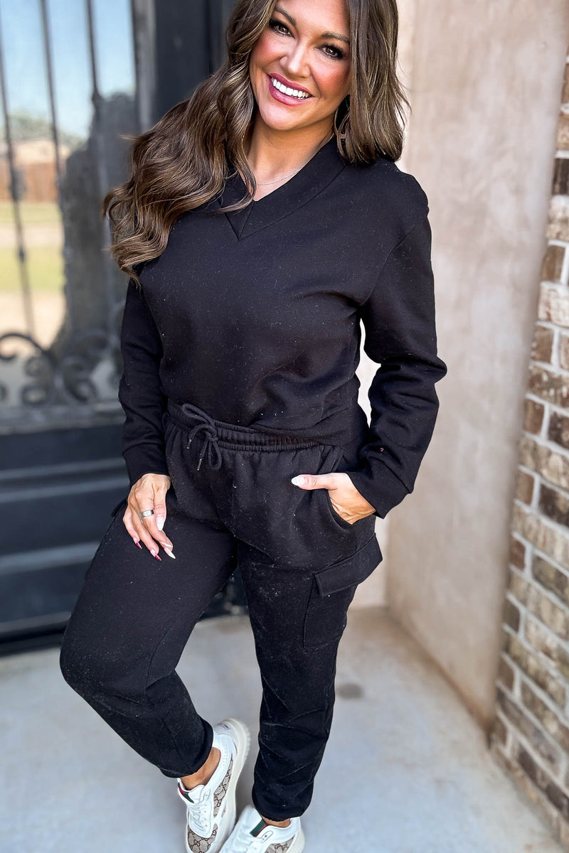 Level Up Black V Neck Sweatshirt