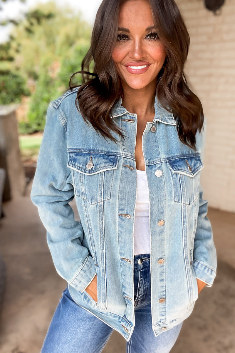 On The Patio Vintage Wash Oversized Denim Jacket