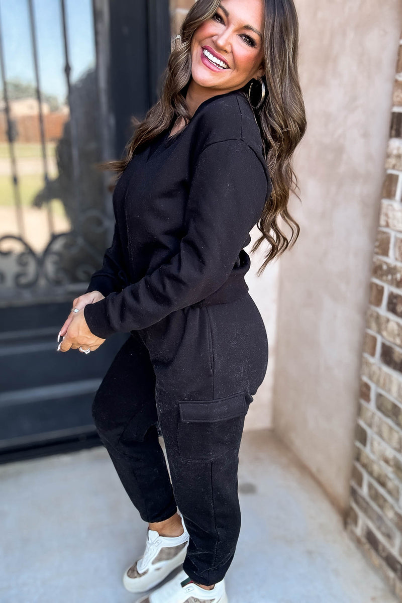 Level Up Black V Neck Sweatshirt
