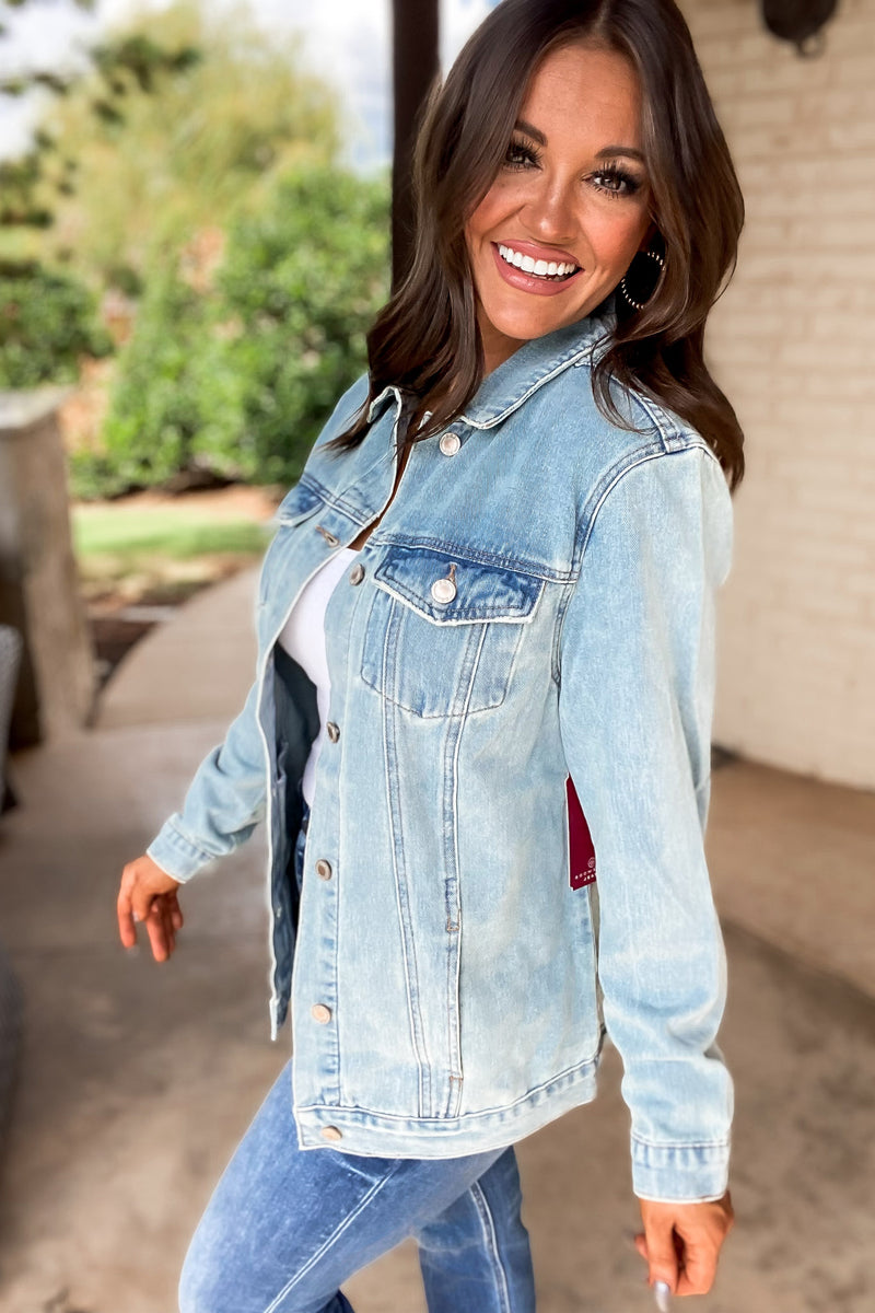 On The Patio Vintage Wash Oversized Denim Jacket