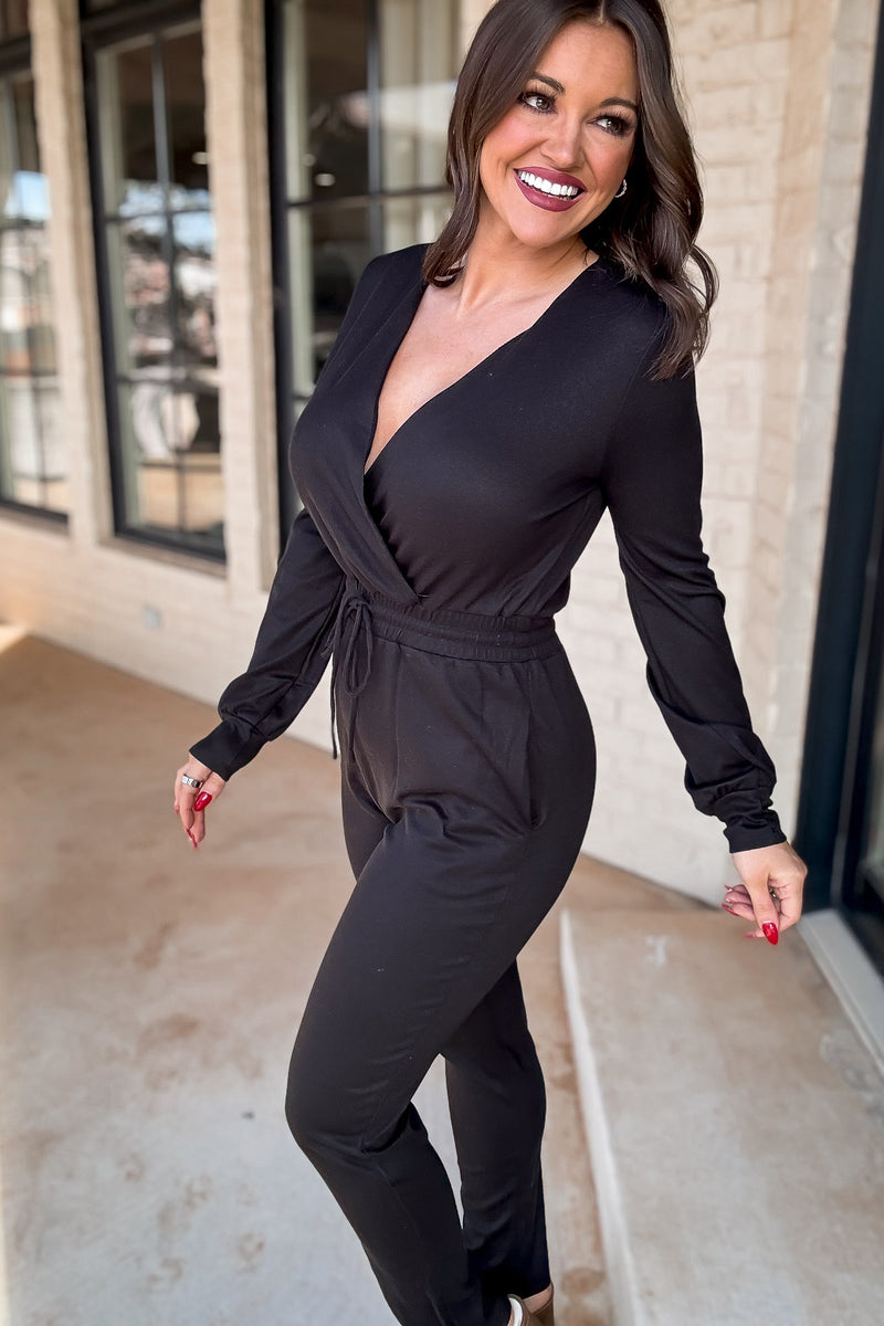 Season Of Love Tie-Waist Knit Black Jumpsuit