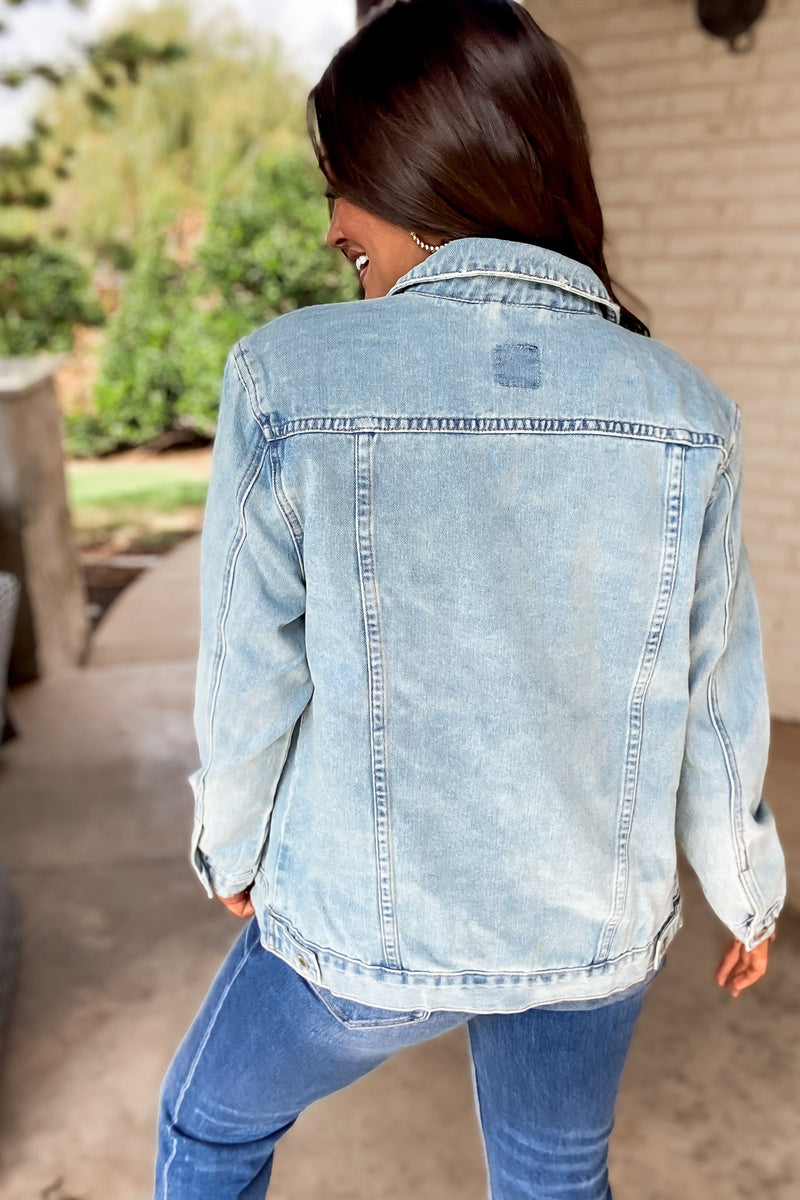 On The Patio Vintage Wash Oversized Denim Jacket
