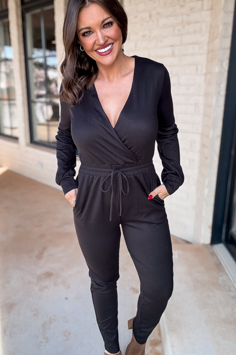 Season Of Love Tie-Waist Knit Black Jumpsuit