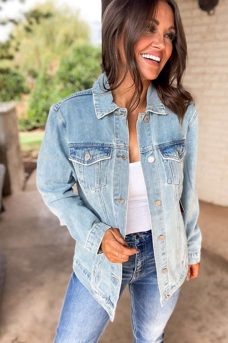On The Patio Vintage Wash Oversized Denim Jacket