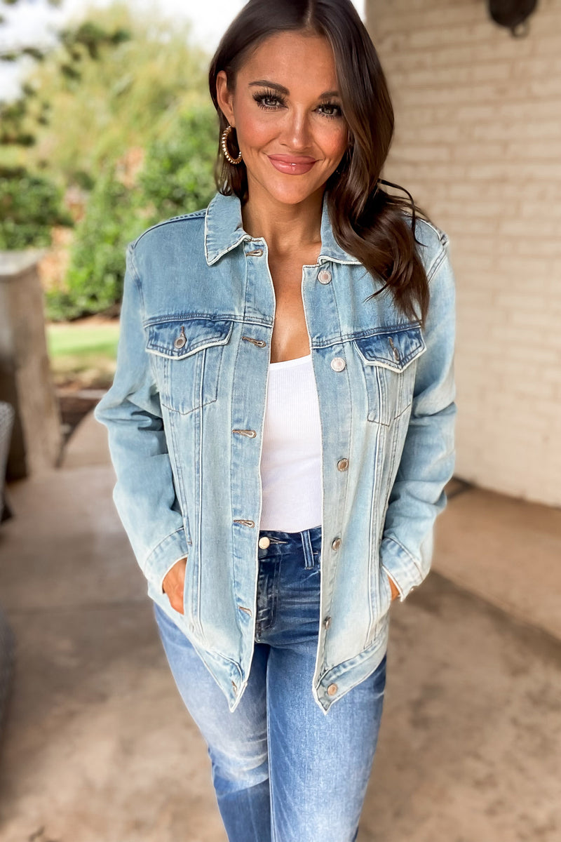 On The Patio Vintage Wash Oversized Denim Jacket