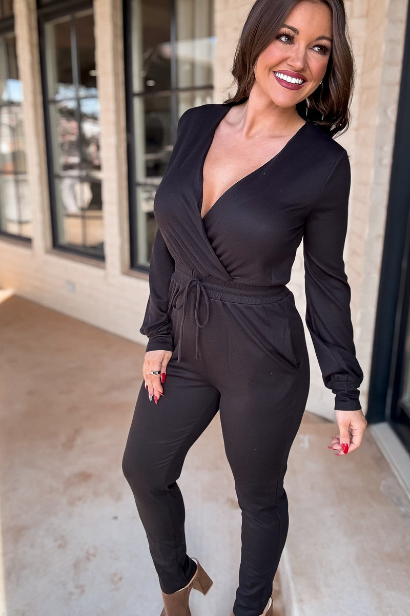 Season Of Love Tie-Waist Knit Black Jumpsuit