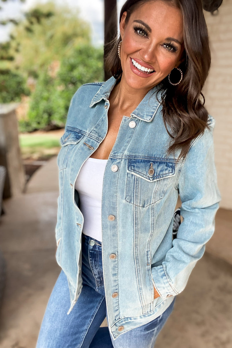 On The Patio Vintage Wash Oversized Denim Jacket