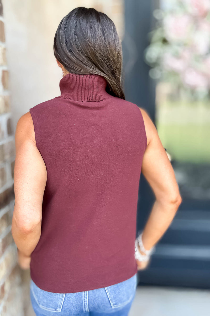 Rewrite Your Story Crimson Ribbed Mock Neck Sleeveless Top