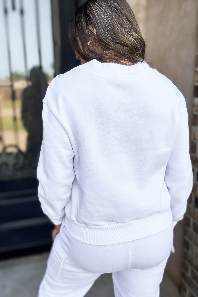 Level Up White V Neck Sweatshirt