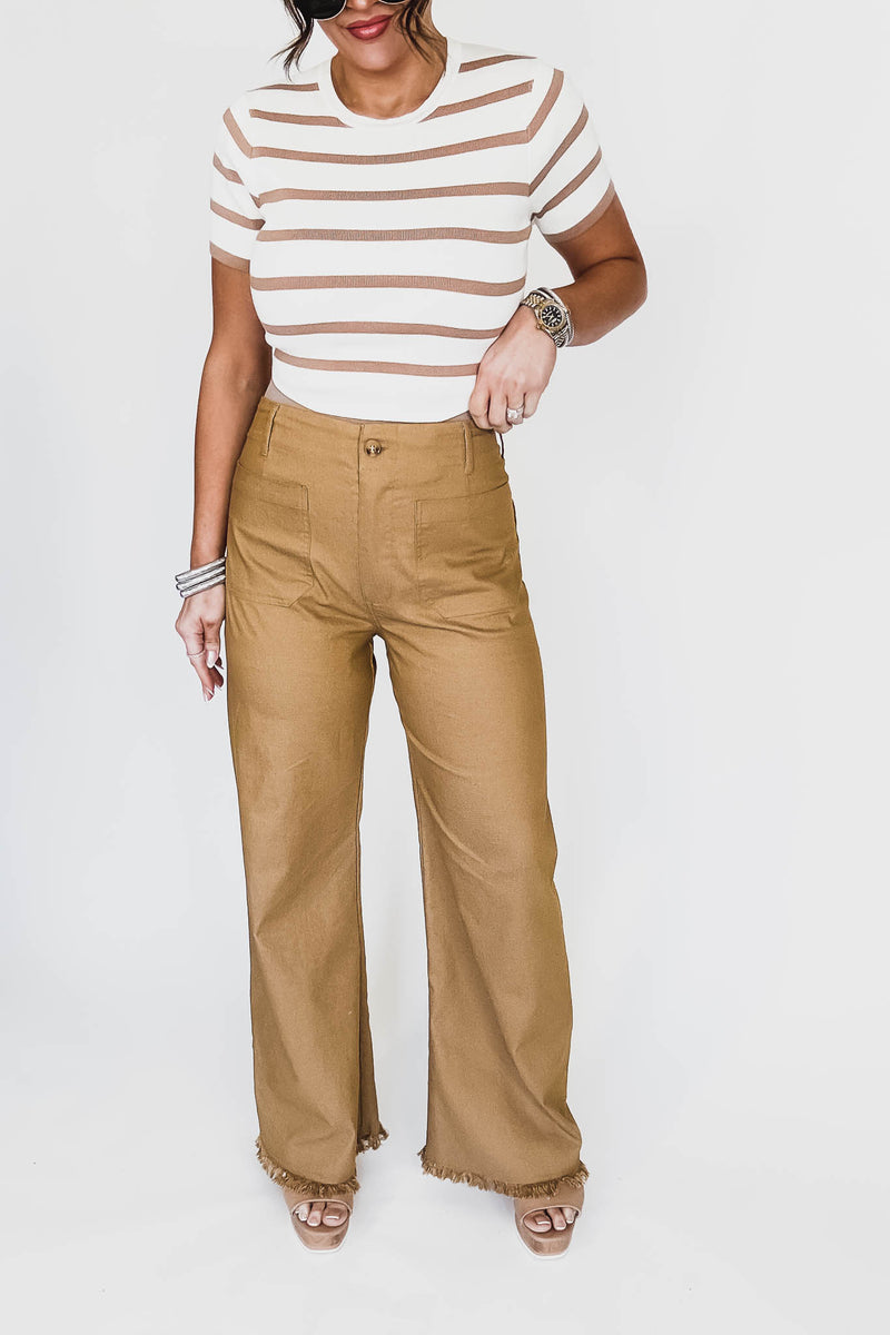 High Waisted Camel Flared Pants