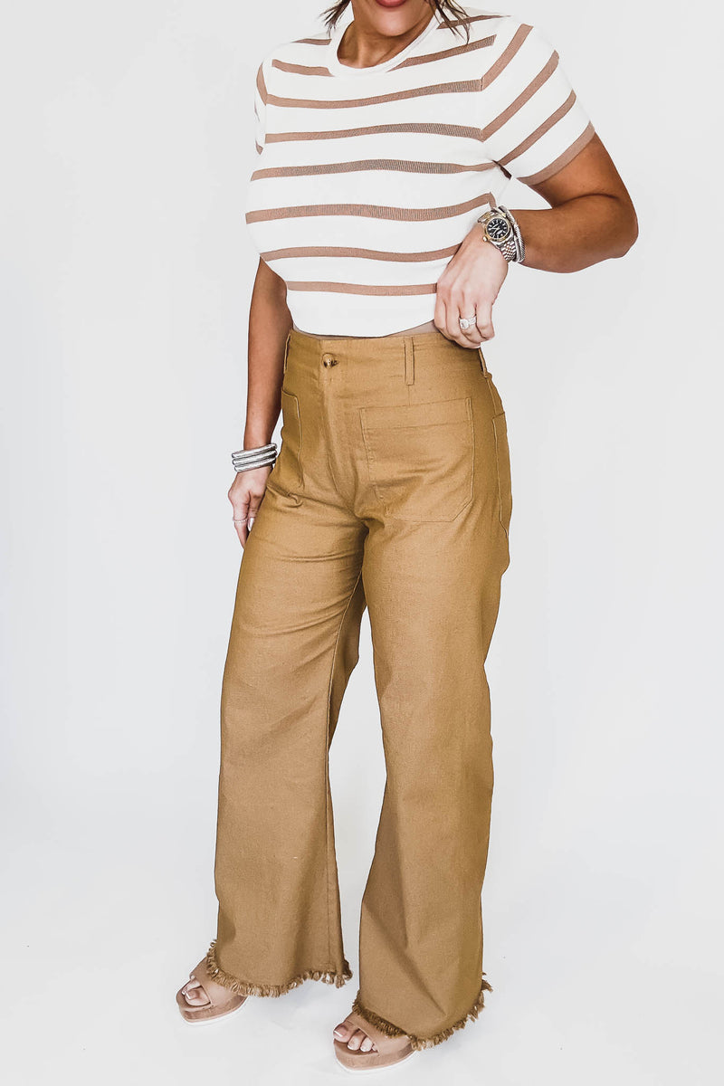 High Waisted Camel Flared Pants