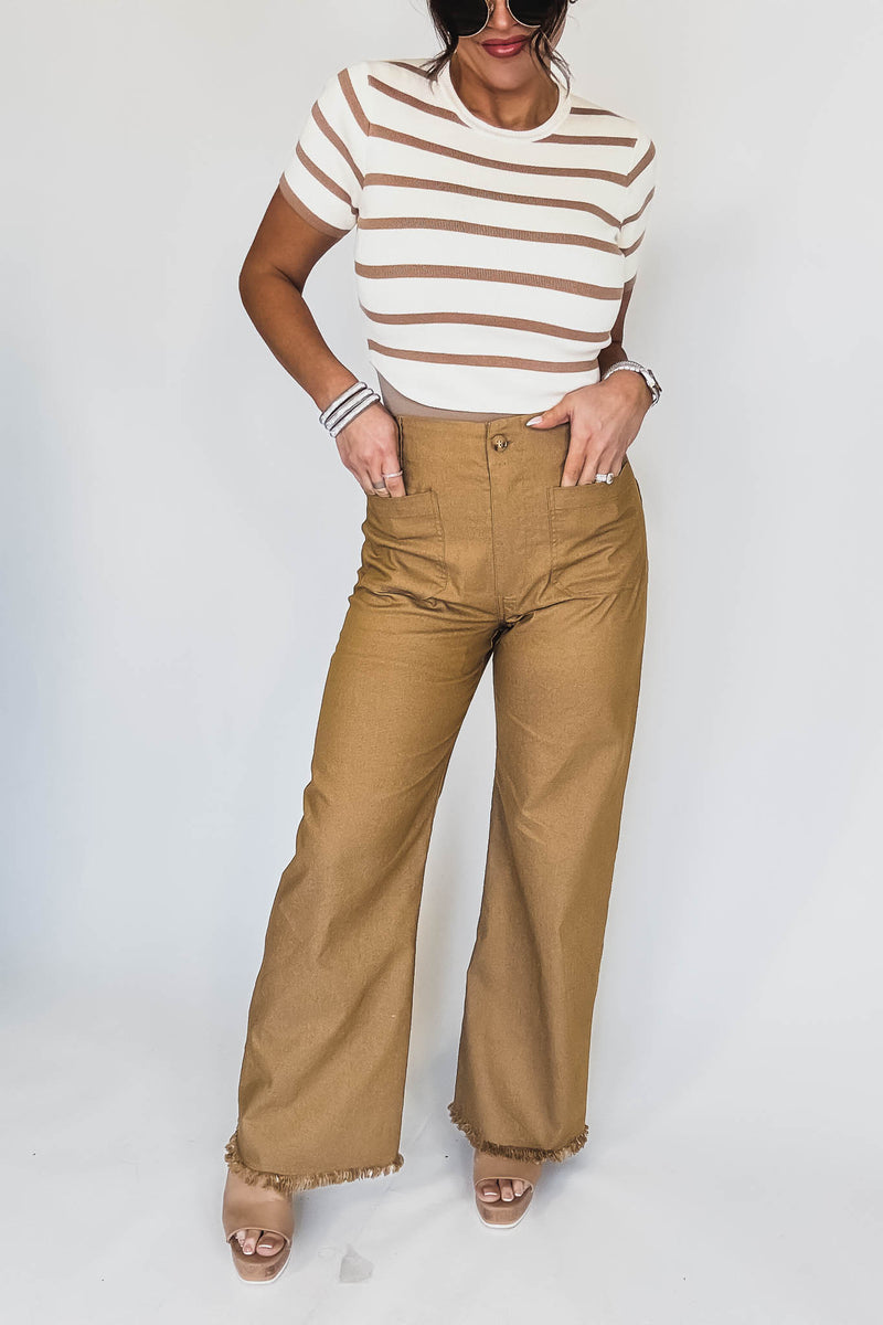 High Waisted Camel Flared Pants