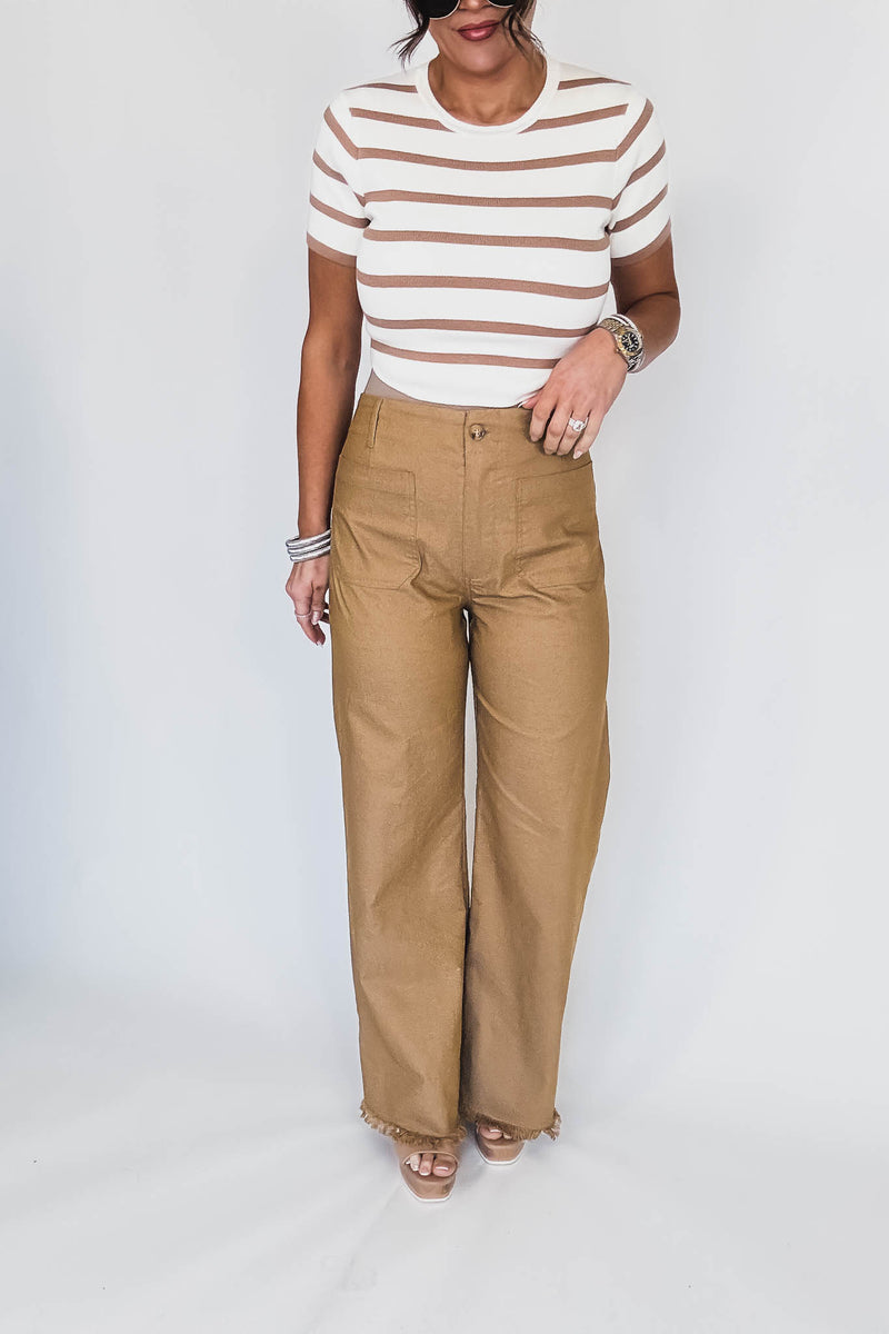 High Waisted Camel Flared Pants