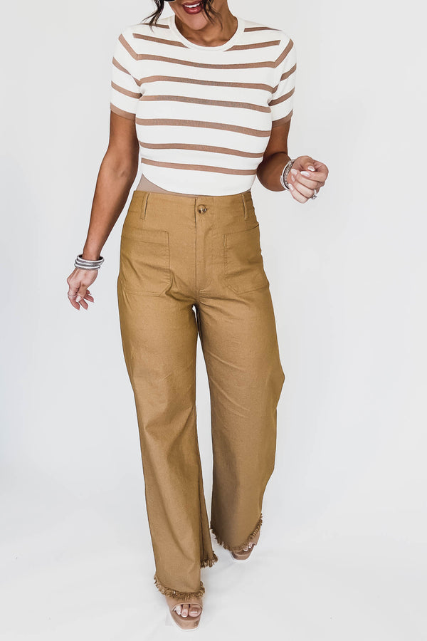 High Waisted Camel Flared Pants