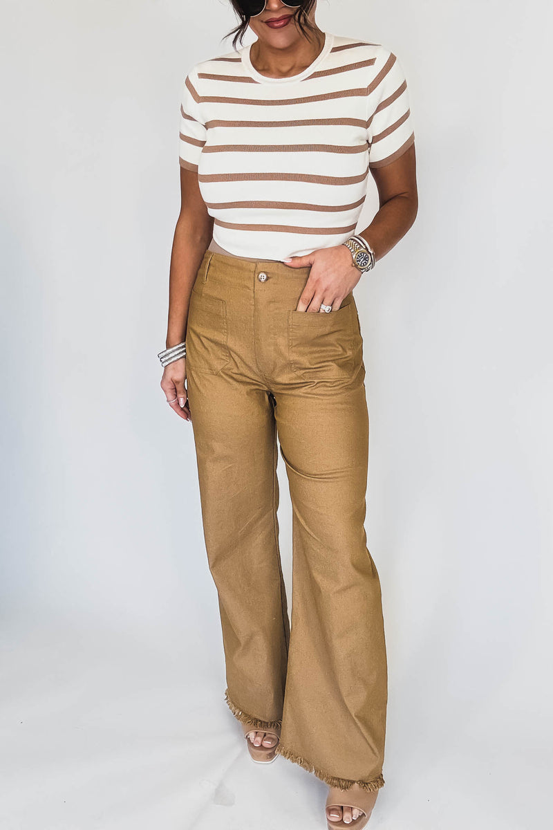 High Waisted Camel Flared Pants