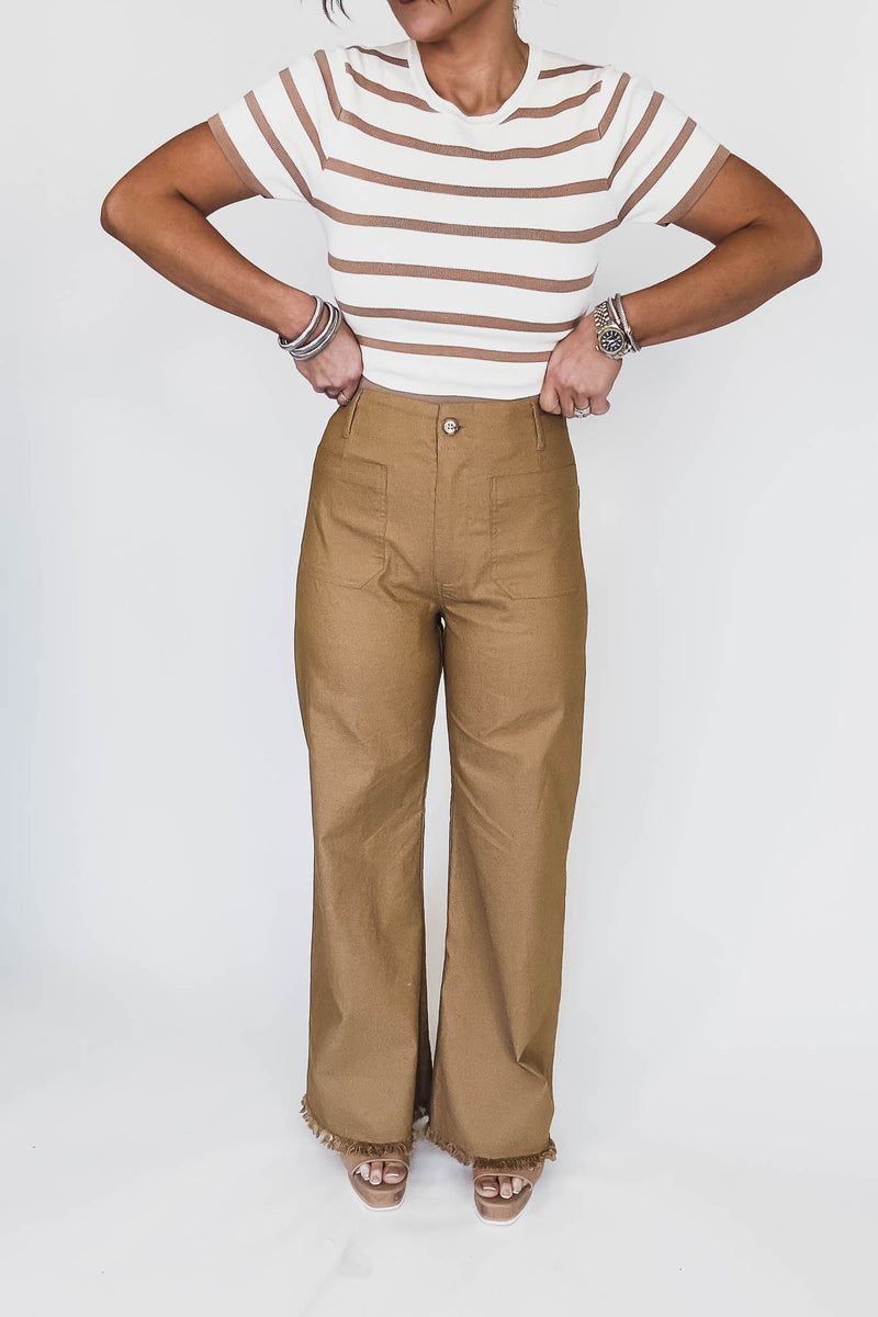High Waisted Camel Flared Pants