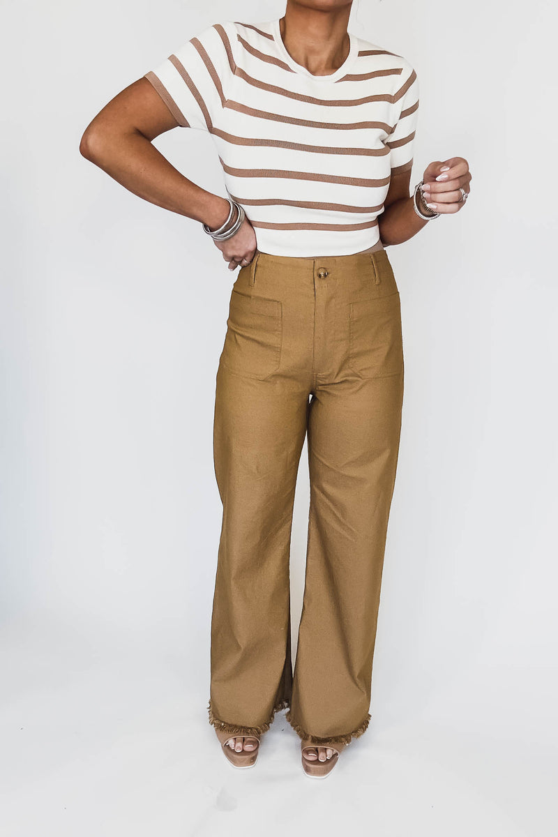 High Waisted Camel Flared Pants