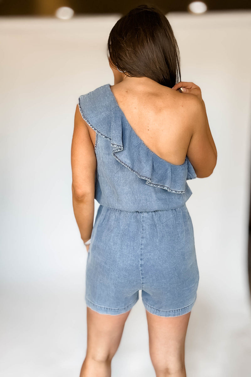 Denim One Shoulder Romper