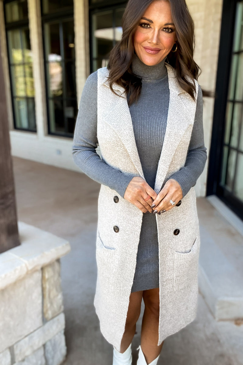 Dreams And Aspirations Light Taupe Long Sweater Vest