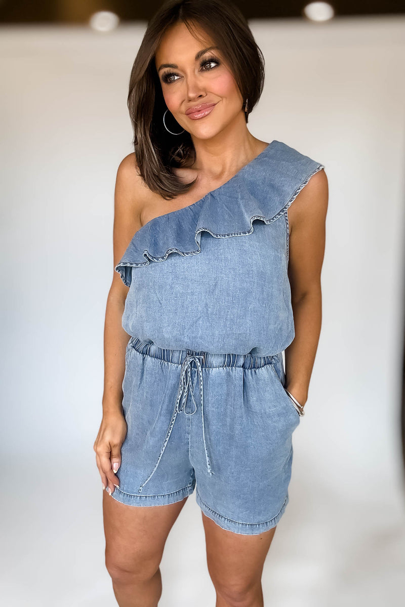 Denim One Shoulder Romper