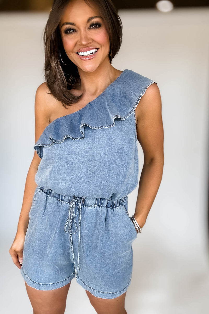Denim One Shoulder Romper