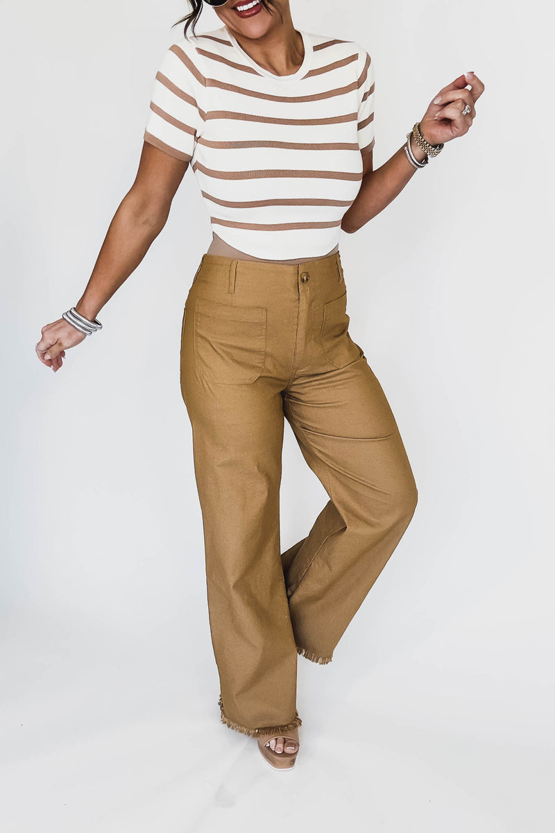 High Waisted Camel Flared Pants