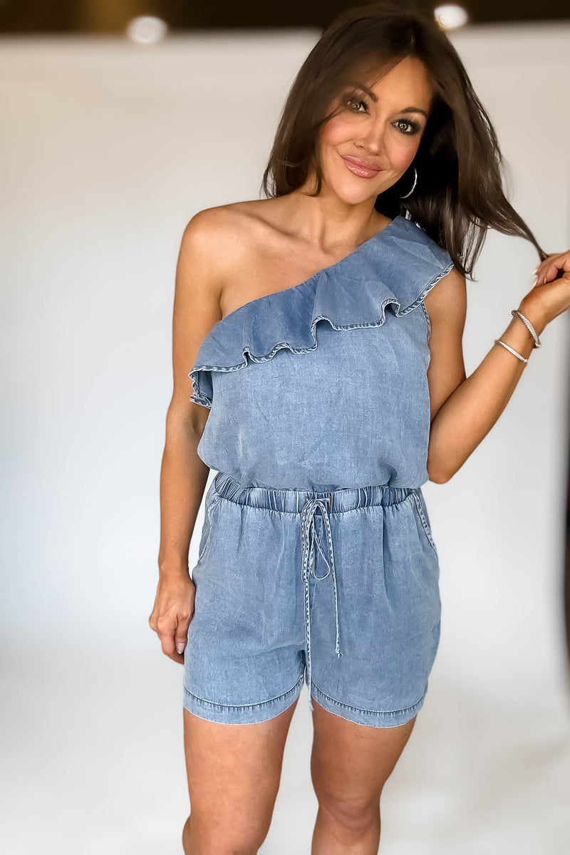Denim One Shoulder Romper