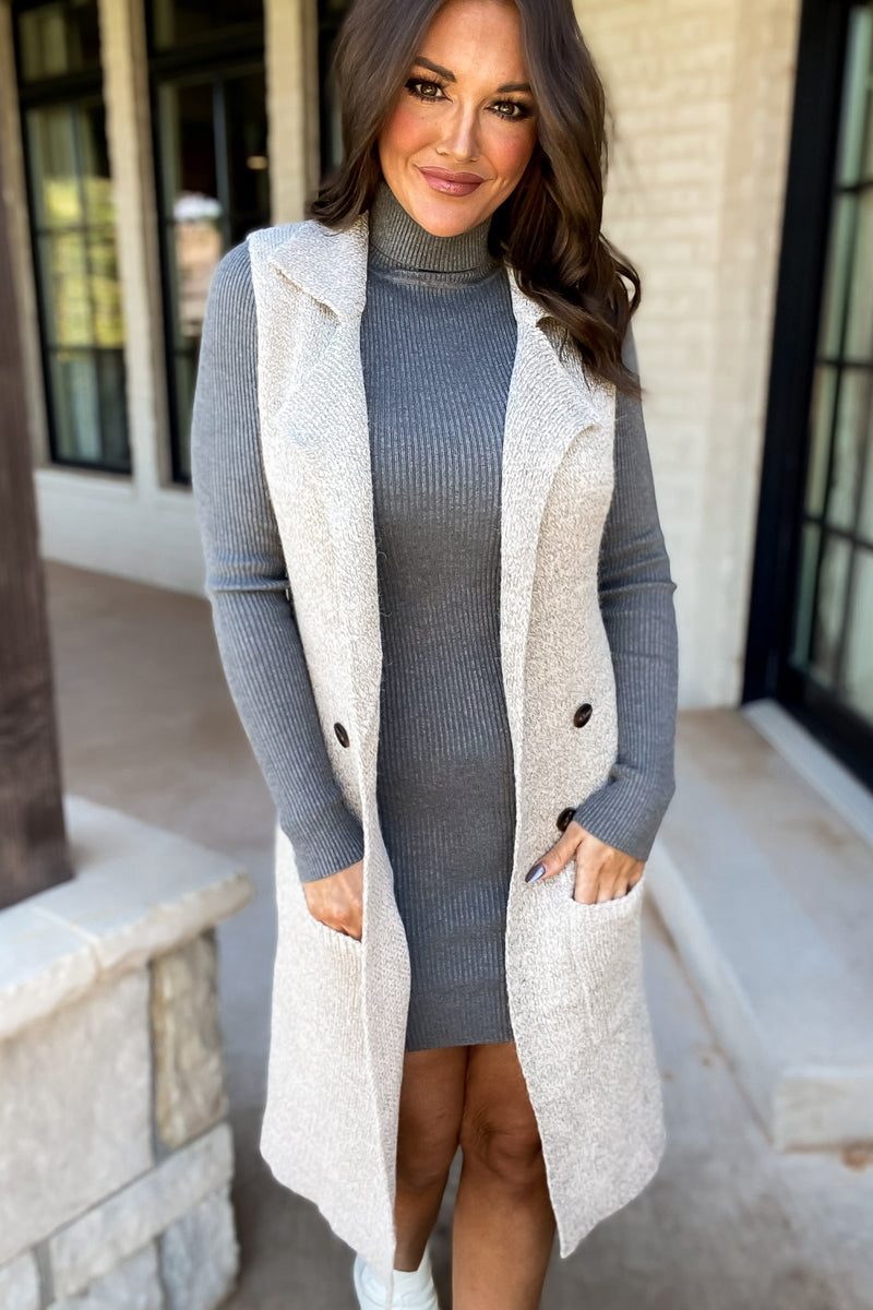 Dreams And Aspirations Light Taupe Long Sweater Vest