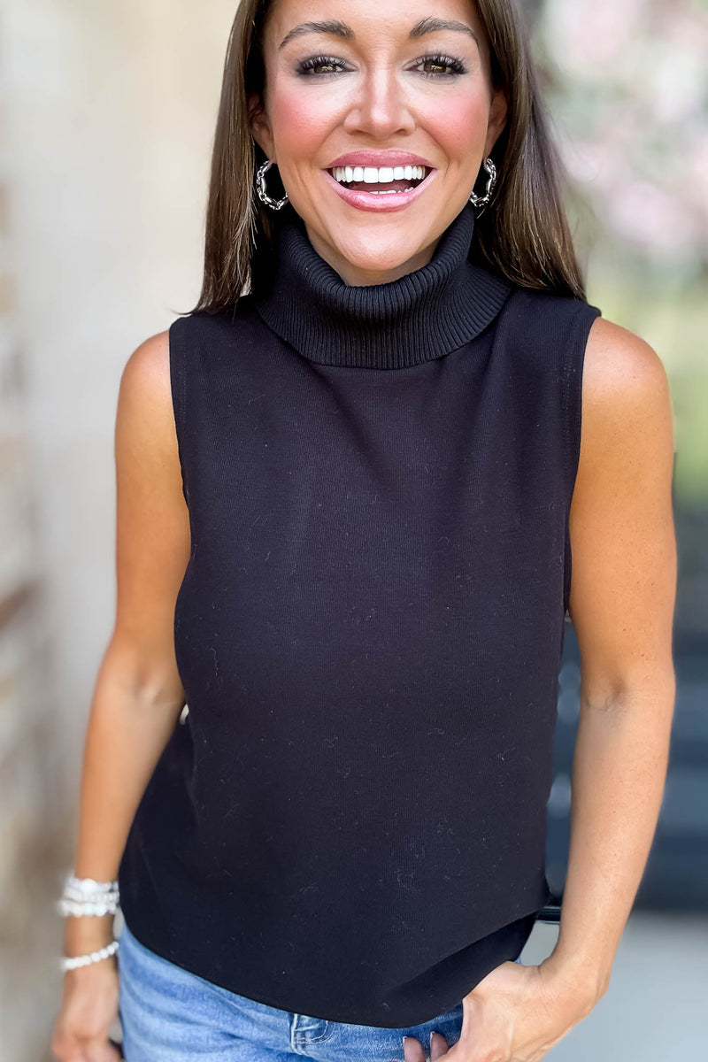 Rewrite Your Story Black Ribbed Mock Neck Sleeveless Top