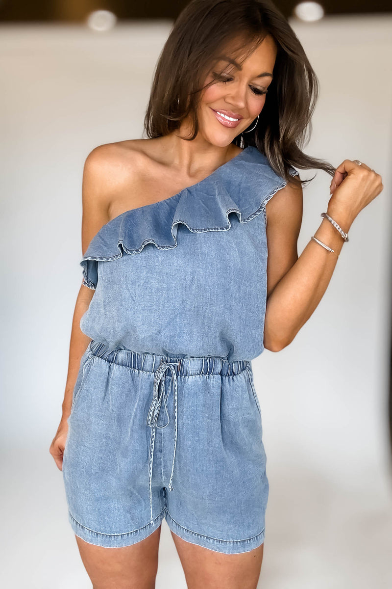Denim One Shoulder Romper