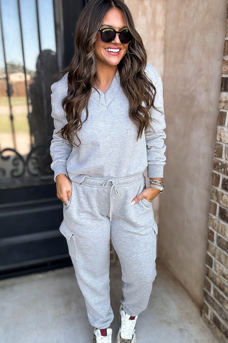 Level Up Heather Grey V Neck Sweatshirt