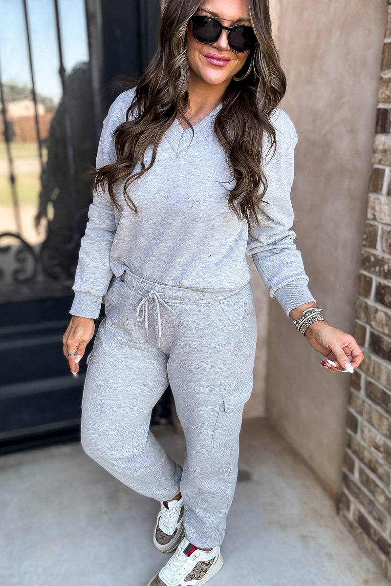Level Up Heather Grey V Neck Sweatshirt