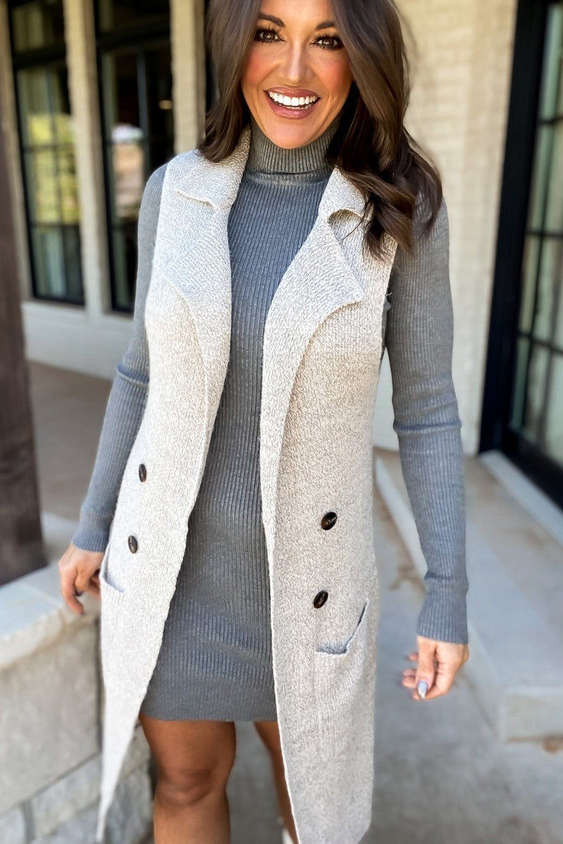 Dreams And Aspirations Light Taupe Long Sweater Vest