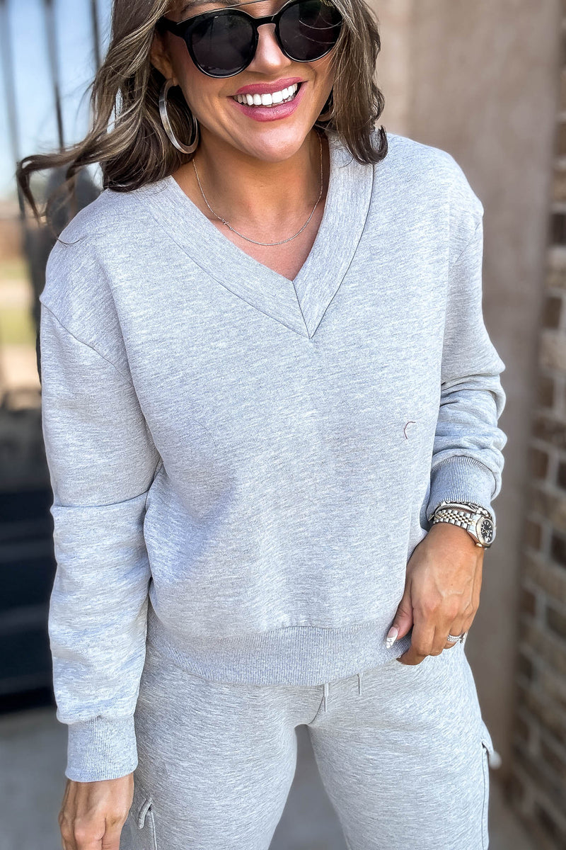 Level Up Heather Grey V Neck Sweatshirt