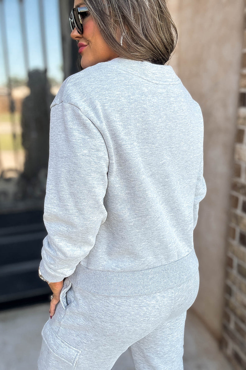 Level Up Heather Grey V Neck Sweatshirt